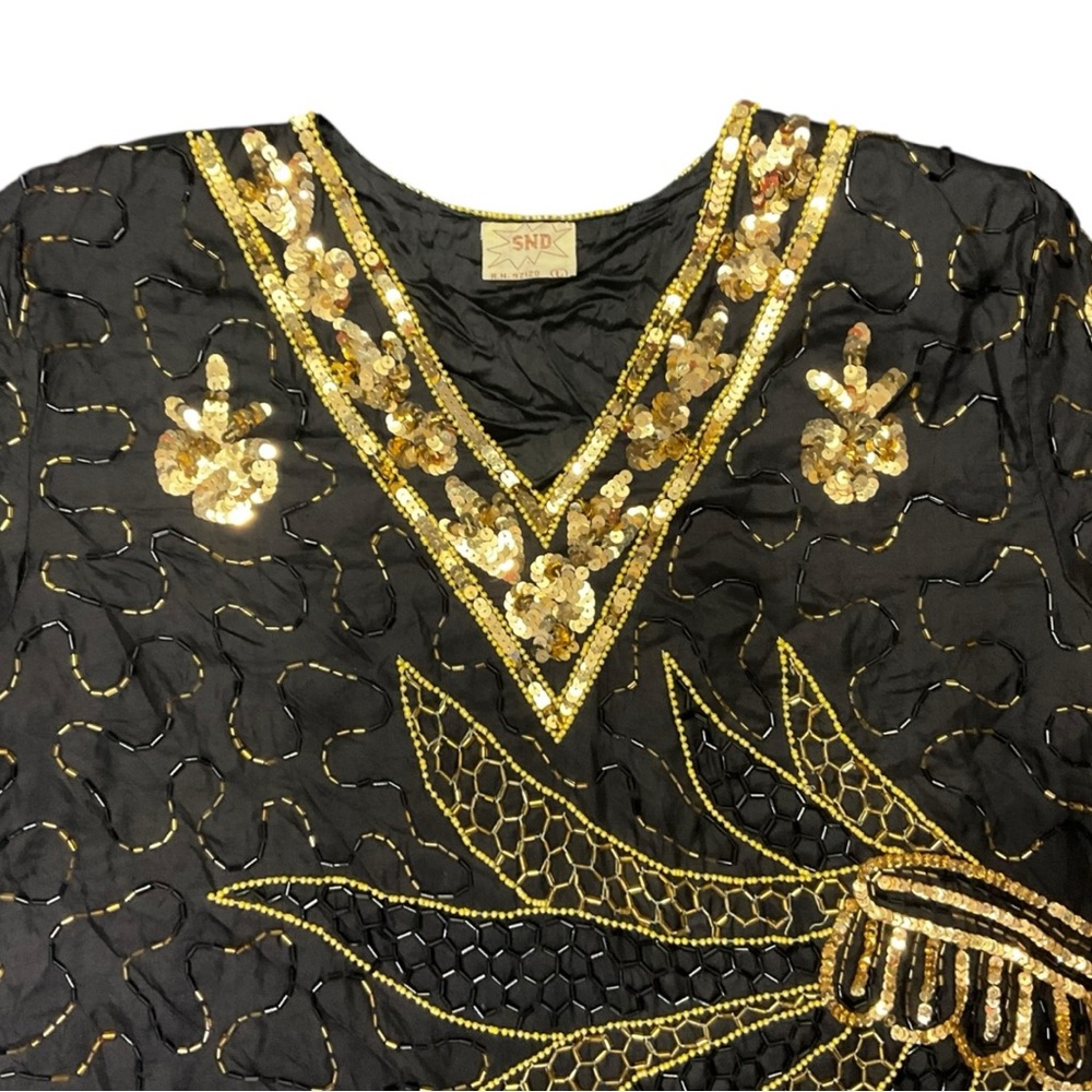 ✨‎ Vintage SND 100% Silk Hand Beaded Sequin Top | Made in India | Women’s L - Picture 4 of 16